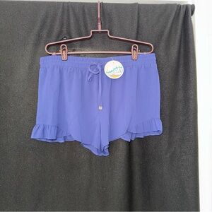 Women's Blue Ruffle Hem Shorts